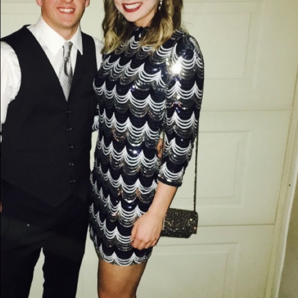 Navy/silver sequined semi formal